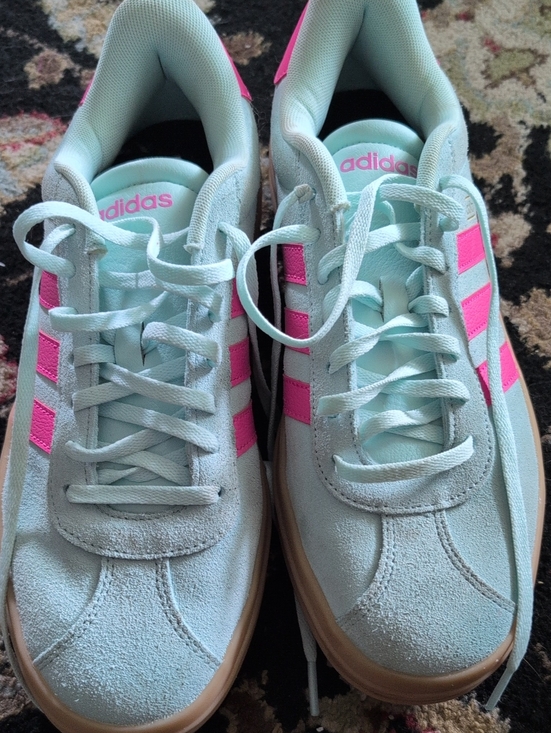 adidas Shoes - adidas Women’s Mint Green Suede Sneakers with Pink Stripes